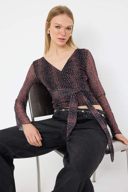 Teen Kahverengi Animal Anvelop Fitted/Vucuda Oturan Orme Bluz TWOAW26BZ00226 - Trendyolmilla фото 2