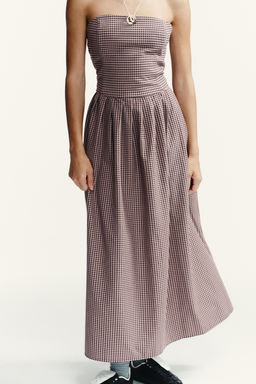 GINGHAM CHECK STRAPLESS MIDI DRESS - Zara фото 3