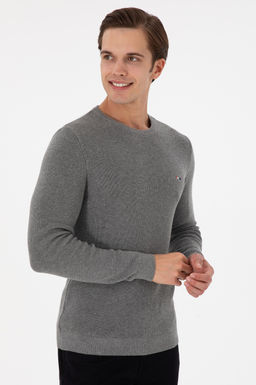 Erkek Slim Fit Bisiklet Yaka Gri Melanj Basic Kazak - U.s. polo assn фото 3