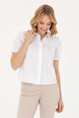 Женская белая рубашка с коротким рукавом - U.s. polo assn фото 8