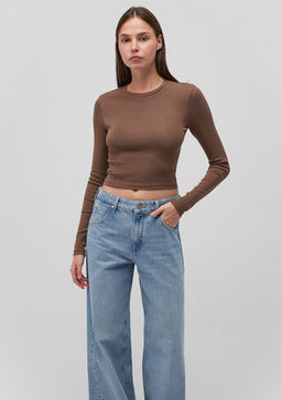 Uzun Kollu Kahverengi Basic Tisort