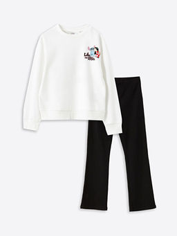 Lilo ve Stitch Bask?l? Uzun Kollu K?z ?ocuk Sweatshirt ve Tayt