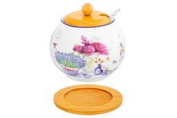 Сахарница 620 мл 11*11*12 см Лаванда + ложка + дер. крышка на дер. подставке NEW BONE CHINA - Elan gallery фото 13