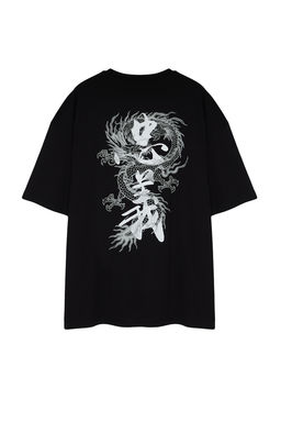 TRENDYOL MAN Buyuk Beden Siyah Oversize/Genis Kesim Uzak Dogu Bask?l? %100 Pamuklu T-shirt TMNSS24BF00032 - Trendyolmilla фото 7