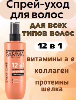Цена снижена! ГАММА спрей-уход д/волос Несмываемый 12в1 PERFECT HAIR