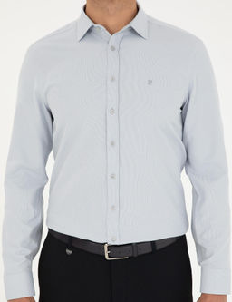 Gri Oxford Slim Fit Uzun Kollu G_mlek
