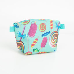 Косметичка на молнии простая, маленькая, с рисунком Леденцы, мятная/разноцветная