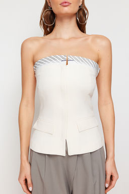 Trendyolmilla Ekru Regular Straplez Dokuma Yelek TWOSS24YE00019  фото 12