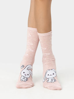 Цена за 5 пар! Носки детские мятные с зайчиками