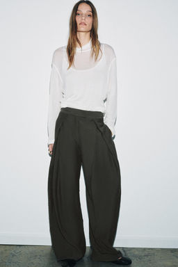 PANTAL?N WIDE LEG PLIEGUES ZW COLLECTION / Khaki