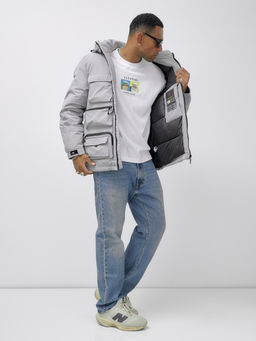 Куртка спортивная мужская зимняя с капюшоном светло-серого цвета 3222SS - Wonderrman фото 15