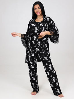 600-ХП ЖЕНСКИЙ КОМПЛЕКТ ТРОЙКА (Бабочки на чёрном)