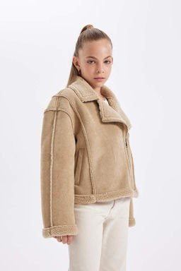 Куртка для девочки с воротником и плюшевой подкладкой - Defacto фото 4