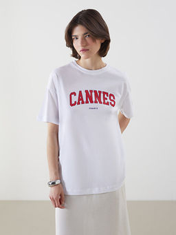 Cannes Bask?l? Oversize Kad?n Ti??rt