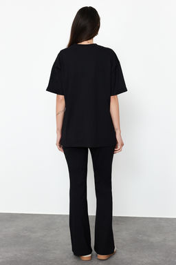 Siyah %100 Pamuk Oversize Kal?p Ispanyol Paca Orme T-shirt/Pantolon Alt-Ust Tak?m TWOSS24AU00059 - Trendyolmilla фото 6