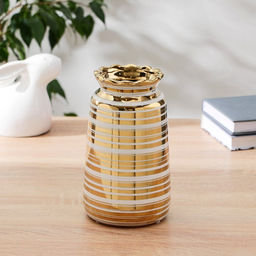 Ваза для цветов «Альба», d=6.5 см, 11×20 см, керамика, бело-золотая