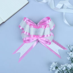 Цена за 10 шт. Бант-бабочка №5 Фактурная полоса, розовый