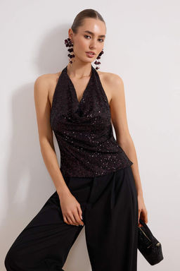 Murdum Degaje Yaka Pul Payetli Party Bluz TPRSS26BZ00004