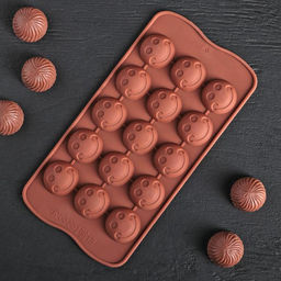 Цена за 2 шт. Форма для конфет и шоколада Доляна Шарик смайл, силикон, 20?10 см, 15 ячеек, коричневая  фото 2