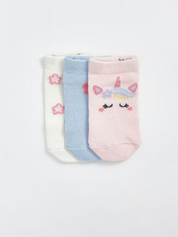 Bask?l? K?z Bebek Patik ?orap 3l?