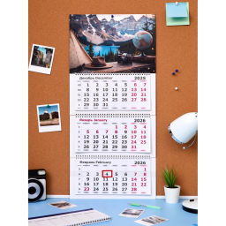 Календарь настенный 3-х блочный 2026 Attache Премиум,Путешествия,330х705,80