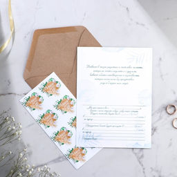 Цена за 8 шт. Приглашение на свадьбу в крафтовом конверте Тропики - Долго и счастливо фото 2