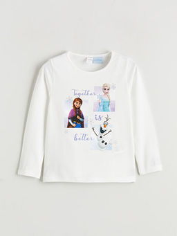 Bisiklet Yaka Frozen Bask?l? K?z ?ocuk Ti??rt