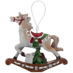 Фигурка декоративная 7,5*2*7,5 см "Лошадка-качалка новогодняя", серая, полирезин