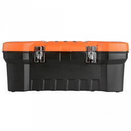 "Expert" Контейнер-ящик для инструментов пластмассовый 56х28х23,5см, металлический замок, черный/оранжевый (Россия)