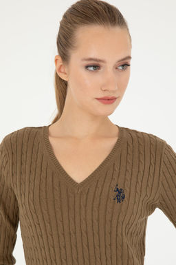 Женский базовый свитер темно-хаки с v-образным вырезом Неожиданная скидка в корзине - U.s. polo assn фото 2