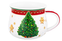 Кружка 250 мл 11*8,5*7 см Новогодняя елка красный узор, бочонок NEW BONE CHINA