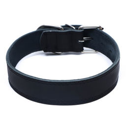 Ошейник кожаный двухслойный на замше, 3,5 см, ОШ 41-51 см, черный - Пижон фото 2