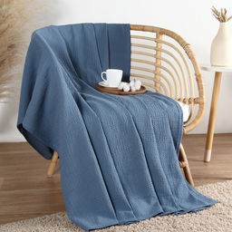 Плед вафельный «Этель» Waffle, 180×240 см, вафля 195 г/м², синий