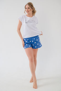Пижама женская из футболки и шорт из кулирки Алиса горох синий - Амадэль фото 8