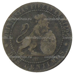 Монета 2 сентимо 1870 года Испания