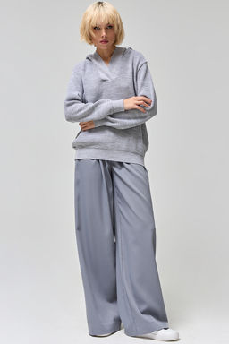 Джемпер хлопковый с капюшоном меланж светло-серый