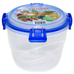 Контейнер для продуктов пластмассовый Волна 1,4л, д16см, h12,5см, герметичный, силиконовый уплотнитель, 4 защелки (Россия)