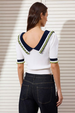 Ekru Renk Bloklu Yaka ve Kol Detayl? Triko Bluz TWOSS26BZ00134 - Trendyolmilla фото 4