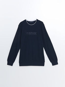 Bisiklet Yaka Uzun Kollu Bask?l? Erkek Sweatshirt