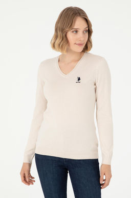 Женский базовый свитер кремового меланжевого цвета Неожиданная скидка в корзине