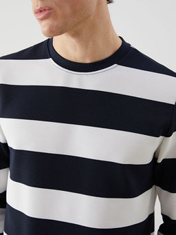 Bisiklet Yaka Uzun Kollu ?izgili Erkek Sweatshirt