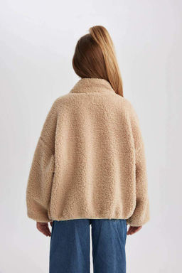 Плюшевый кардиган-бомбер с воротником-студентом для девочек - Defacto фото 10