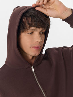 Теплая толстовка мужская коричневая на молнии