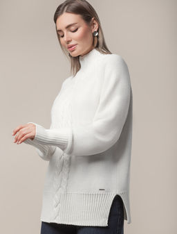 Свитер фактурной вязки с узором косы - Vilatte фото 5