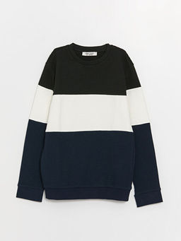 Bisiklet Yaka Renk Bloklu Uzun Kollu Erkek ?ocuk Sweatshirt