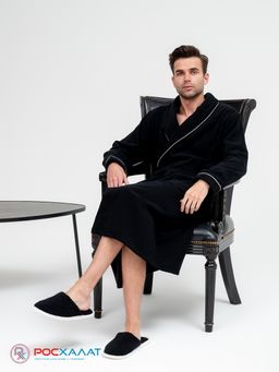 Мужской махровый халат с кантом черный МЗ-33 (100)