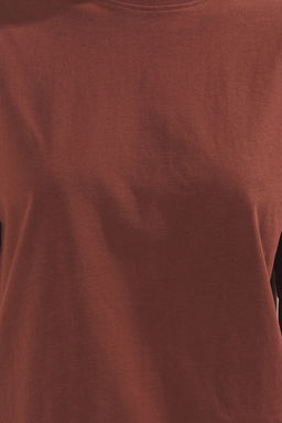 Kahverengi %100 Kal?n Pamuklu Premium Oversize/Genis Kal?p Orme T-Shirt TWOSS23TS00040