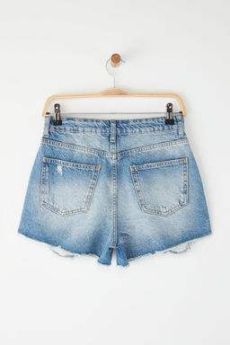 TRENDYOLMILLA Ac?k Mavi Yuksek Bel Y?rt?k Detayl? Denim Sort TWOSS25SR00171  фото 12