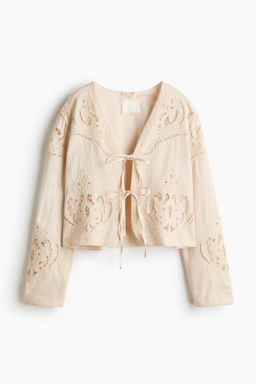 Chaqueta en mezcla de lino con bordado ingl?s