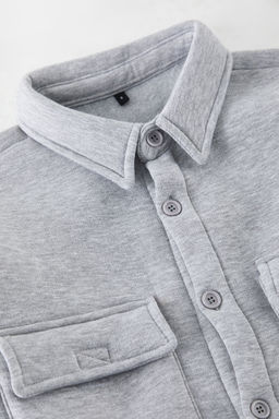 Gri Melanj Regular/Normal Kesim Gomlek Yaka Kapakl? Cepli Ici Polarl? Gomlek TMNAW23GO00053